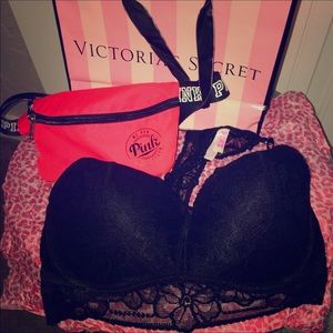 VS pink black lace bra